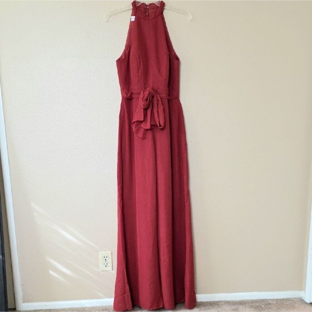 JJ'S House Bess Vermillion Wide Leg Chiffon Halter Jumpsuit Formal - Size 6 - Picture 2 of 12